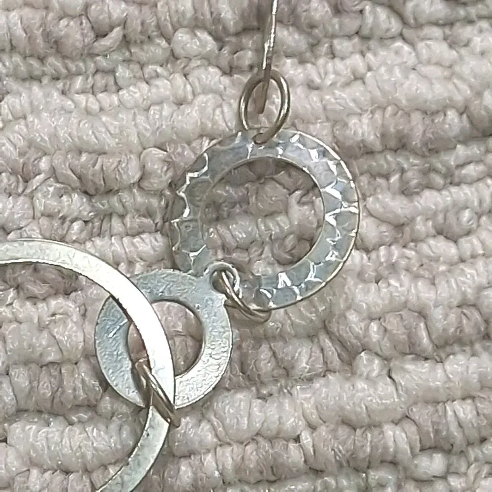 Silver Tone Hammered Open Circle Ring Link Chain Statement Collar Necklace Women